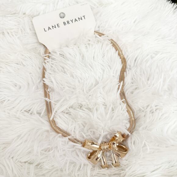 LANE BRYANT | Bow Goldtone Metal Statement Necklace Gold Adjustable | OSFM - Picture 3 of 8